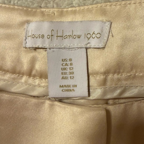 House of Harlow 1960 Satin Wide Leg Charlie Pants Champagne Ivory Tan Flare - Picture 9 of 11